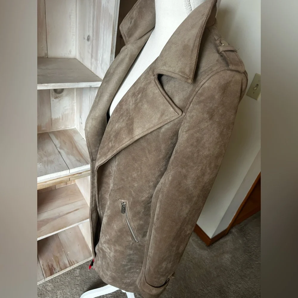MAGASCHONI Tan Faux Suede Open Front Jacket Size Large - Picture 5 of 14